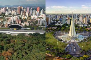 Maringá, 07 de novembro de 2022 - Imagem de drone da região central de Maringá com vista da catedral. Foto: Roberto Dziura Jr./AEN