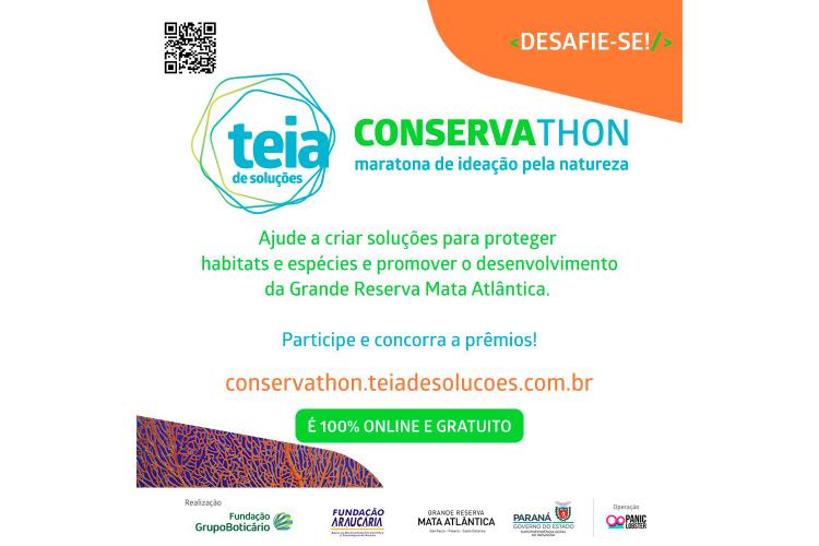 A imagem consta informações sobre o Conservathon, maratona de ideação pela Natureza