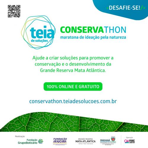 A imagem consta informações sobre o Conservathon, maratona de ideação pela Natureza